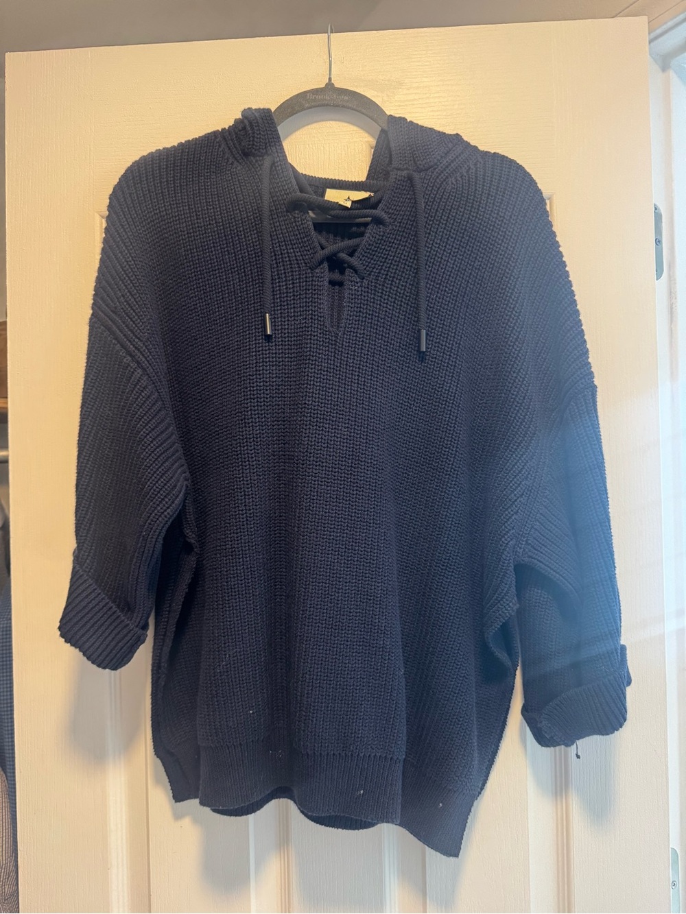 Tuckernuck Navy Lace-Up V-Neck Hooded Sweater